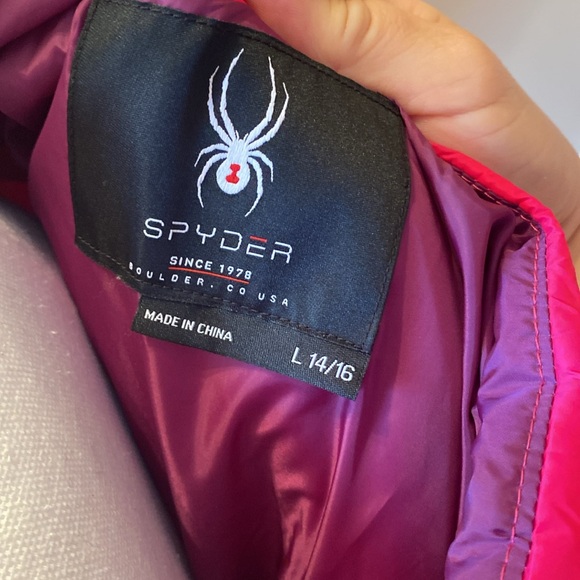 Spyder Hot Pink Purple Lined Girls Puffer Long Synthetic Down Jacket Lg 14/16 - Picture 10 of 15